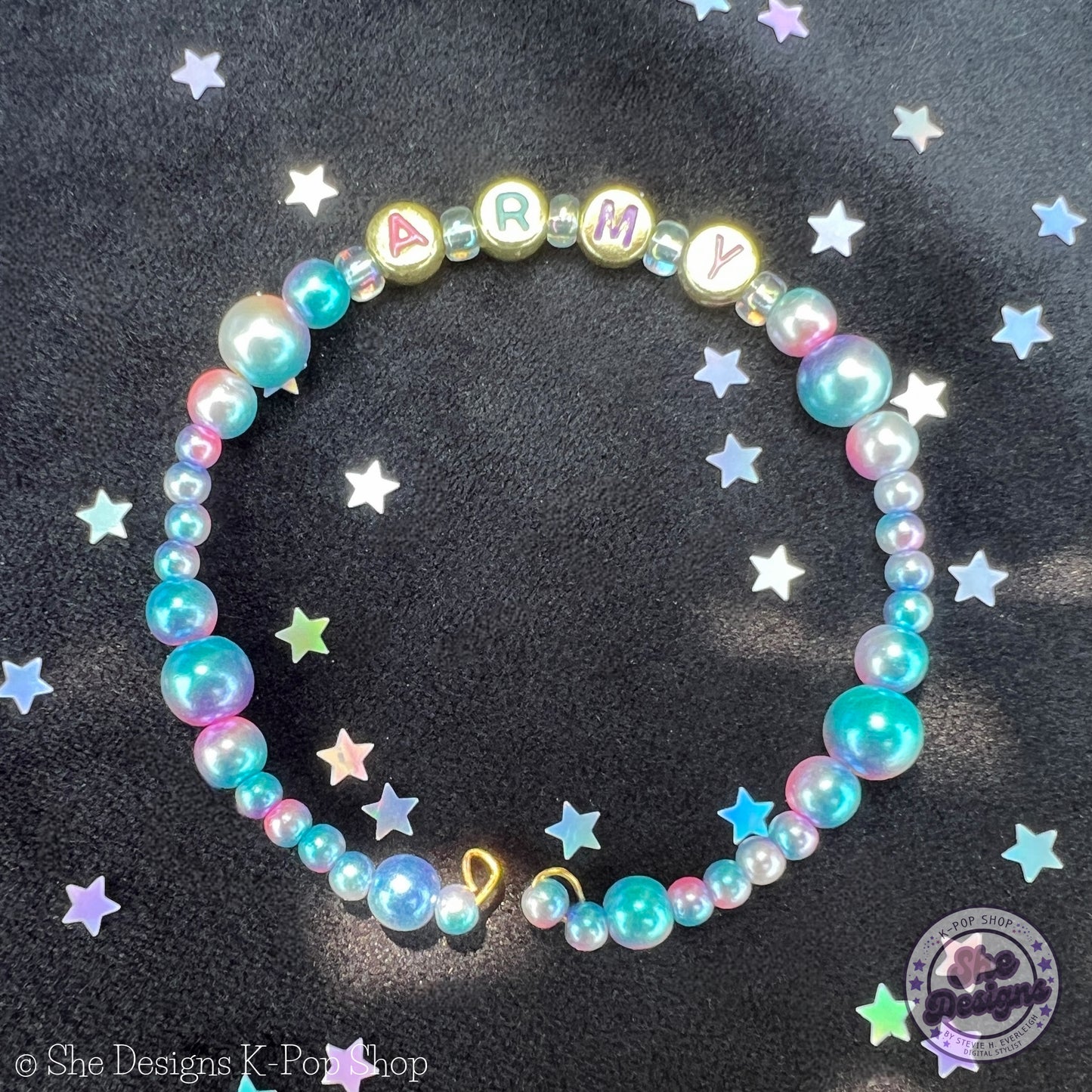 BTS ARMY Inspired Memory Wire Bracelet: Unicorn Pearl