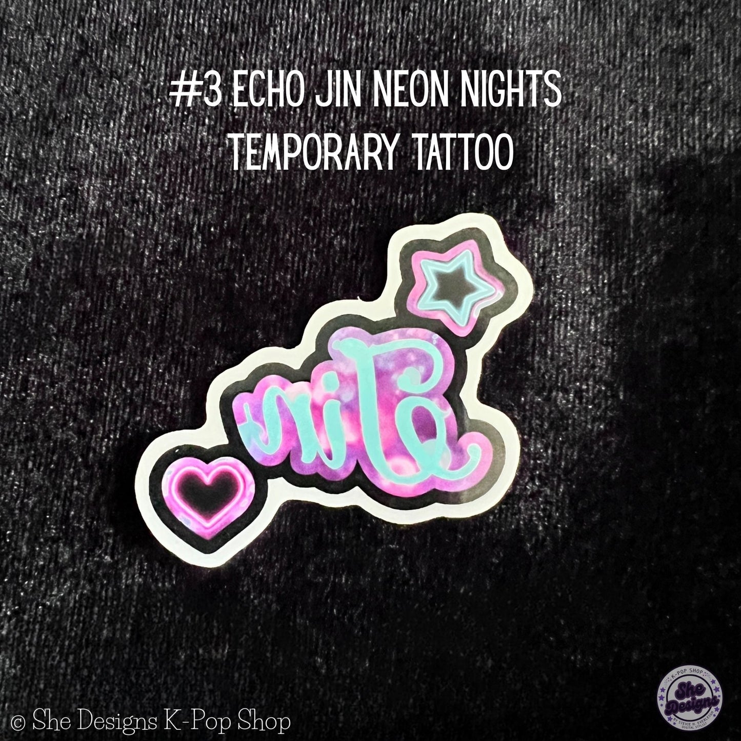 BTS JIN ECHO WORLD TOUR TEMPORARY TATTOOS: NEON NIGHTS THEME