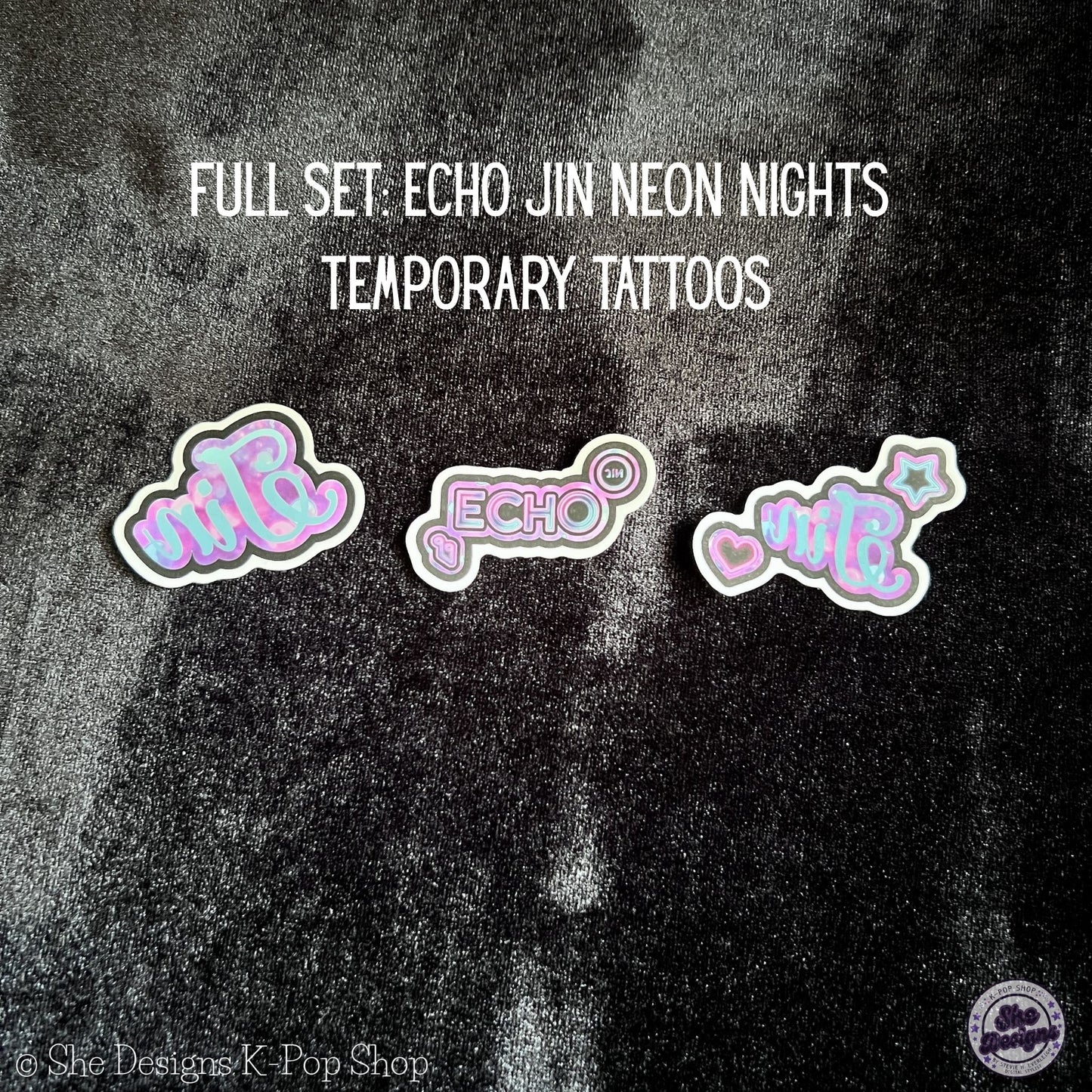 BTS JIN ECHO WORLD TOUR TEMPORARY TATTOOS: NEON NIGHTS THEME