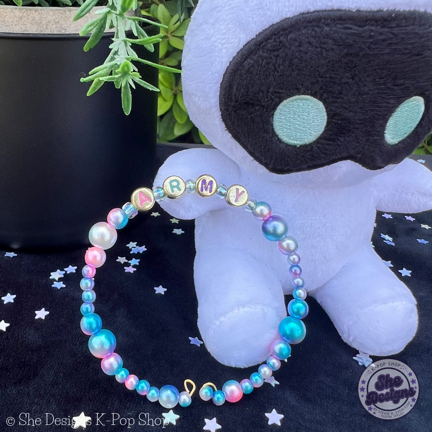 BTS ARMY Inspired Memory Wire Bracelet: Unicorn Pearl